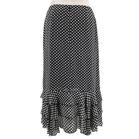 Vintage Hygard Collection Tiered Ruffle Polka Dot Silk Midi Skirt - Picture 4 of 7